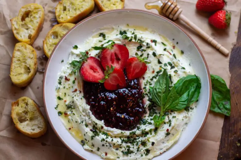 Basil Whipped Feta with Mixed Berries and Honey