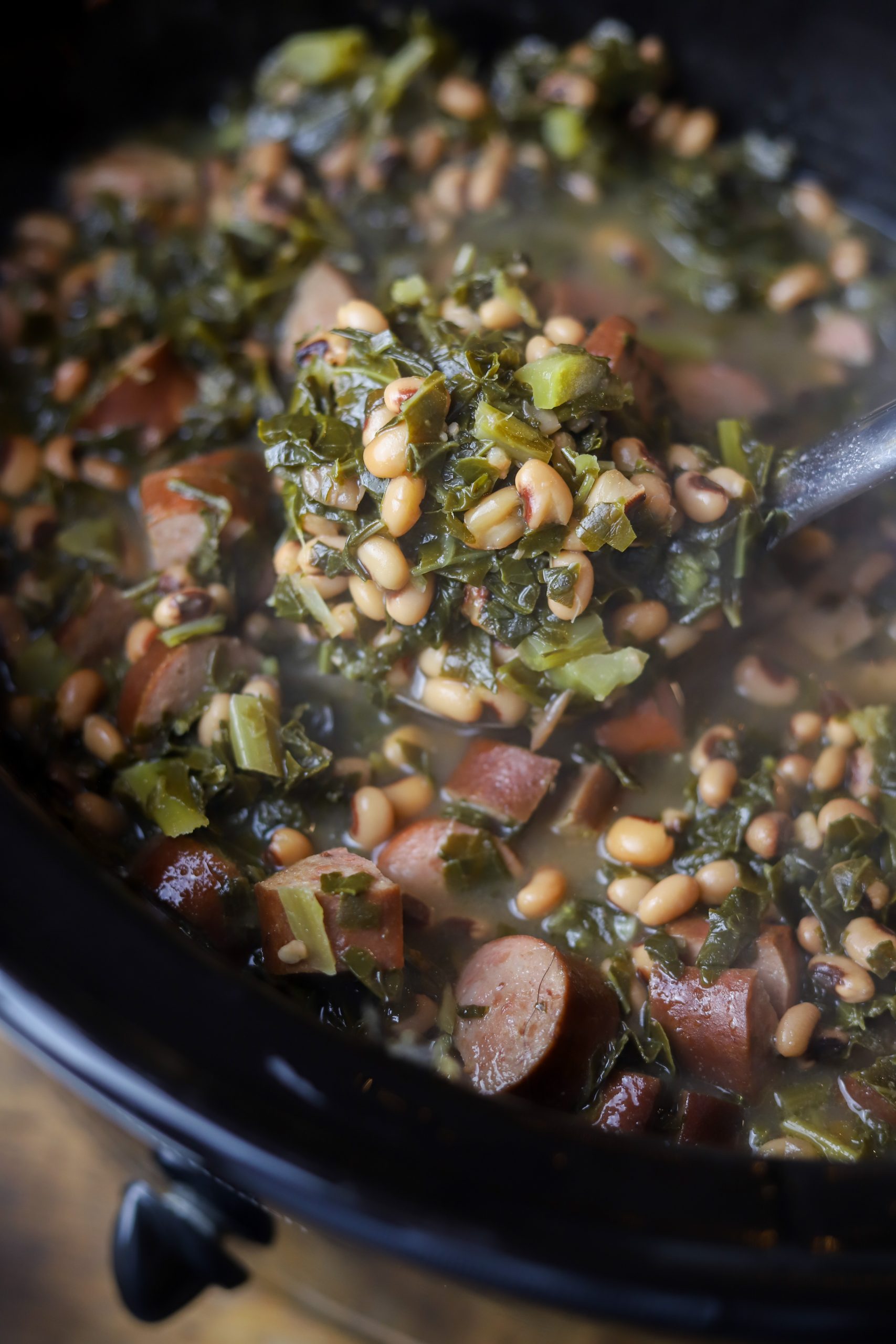 Crockpot Black Eyed Peas and Collard Greens