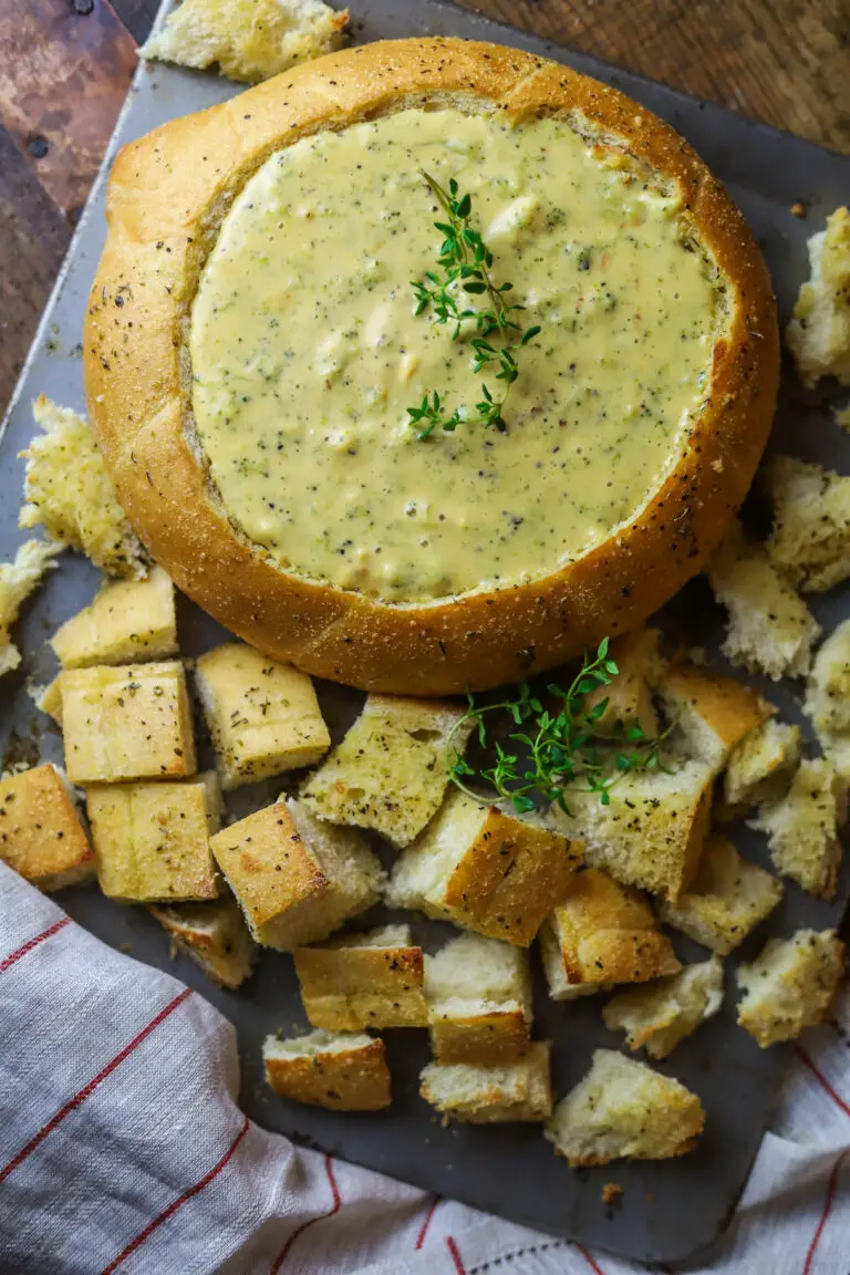 Broccoli and Cheese Dip in a Bread Bowl