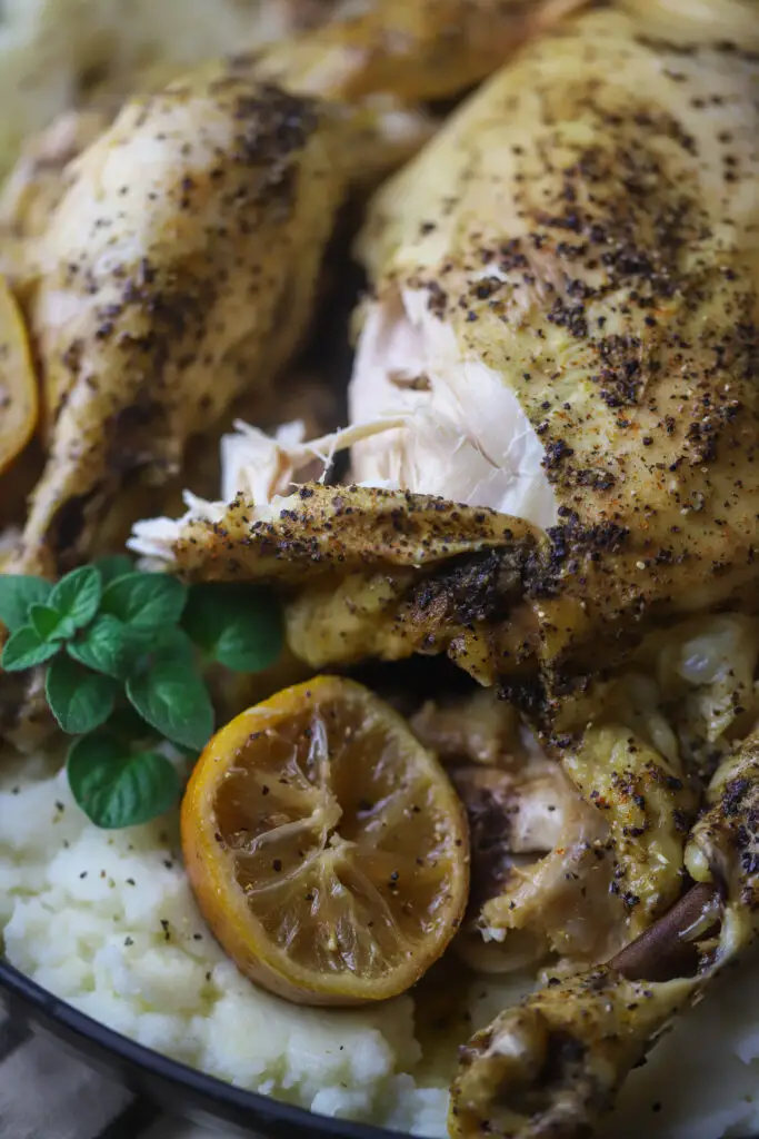 This lemon butter crockpot whole chicken. It's literally so simple, so delicious, and the possibilities of ways to eat at our endless. It’s tender and juicy and flavorful enough to eat by itself or shred it apart and use it in another recipe. 