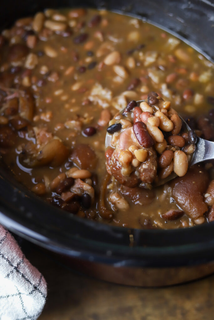 Call it soup or call it just beans, this 15 bean soup with ham is so simple and delicious. This recipe technically a soup or just a crockpot full of beans. You buy the bag of 15 beans from the grocery store. Put them in the crockpot with some ham hock and plenty of broth and water. Cook on low for about 8 hours. These beans are amazing and so simple to make. 