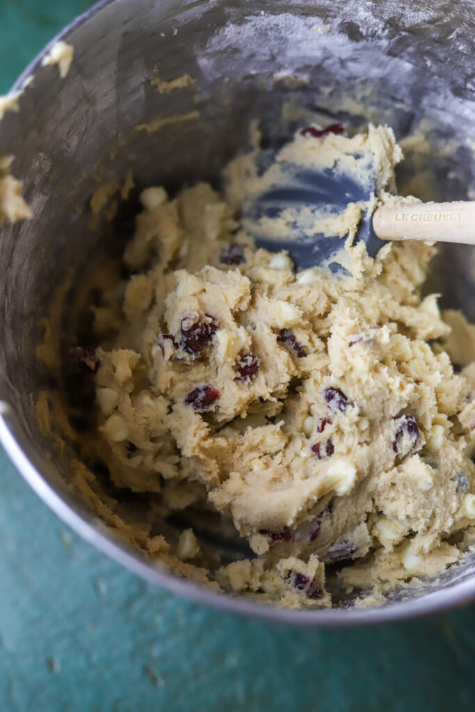 These white chocolate cranberry cookies are so perfect and delicious. These are made just like a traditional chocolate chip cookie, but they are full of white chocolate chips and dried cranberries. These are so chewy and delicious and perfect for any occasion.