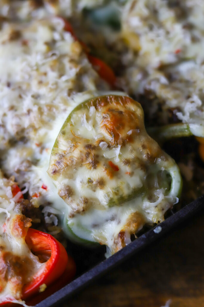 These dirty rice stuffed peppers are a perfect comfort meal. You can't beat a Louisiana dirty rice stuffed into sweet bell peppers. I added some Monterrey and Pepper Jack cheeses for added flavor. This is an amazingly delicious twist on a traditional stuffed pepper recipe. 