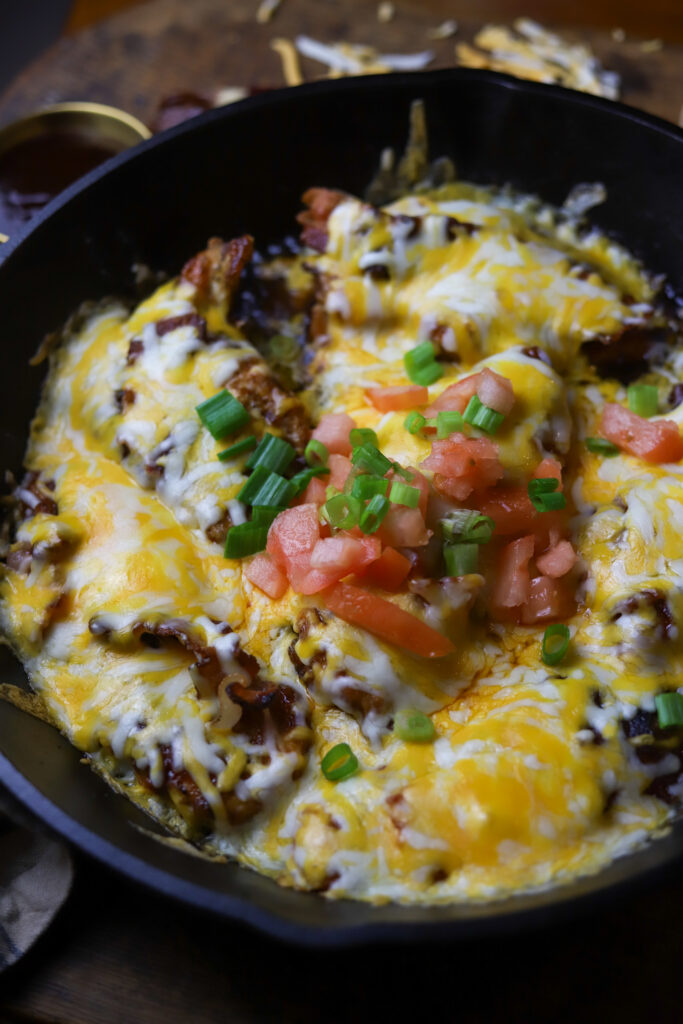 This Monterey chicken skillet is a perfect dinner idea. It's a pan-fried chicken breast, smothered in barbeque sauce, baked and them topped with a blend of cheese and bacon. This is really taking a simple chicken breast and kicking it up a notch. This easy dinner is something different that's packed with flavor.