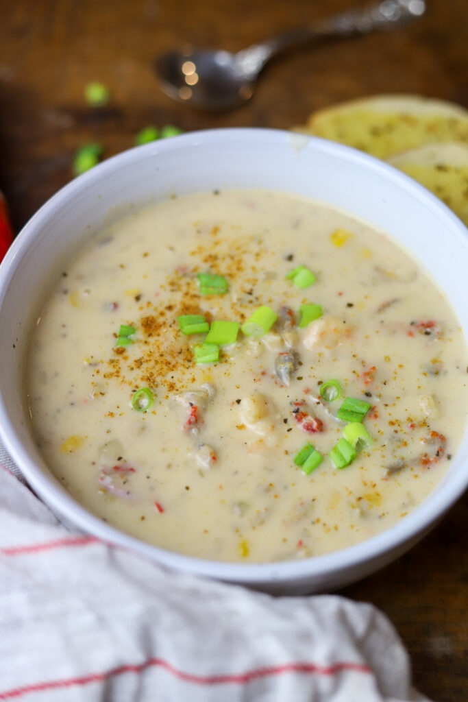 You cannot beat this easy crawfish, shrimp and corn bisque. When it starts getting cooler outside, it's just natural to start craving soup. This one is delicious and so easy to make. It's a creamy base packed with whole kernel corn, crawfish tails and lots of seasonings. It's also made in the crockpot! This recipe is foolproof. If you love seafood bisque and chowder, you'll want to make this.