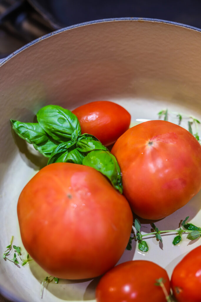 I love this creamy tomato basil soup. For this recipe, I roasted several fresh tomatoes in some olive oil with fresh herbs. Then, they'll simmer and come together in some broth with some tomato paste, sauce and a few seasonings. Add in the heavy cream to send it over the top. This soup is so silky and delicious, you'll be making it all soup season long. 