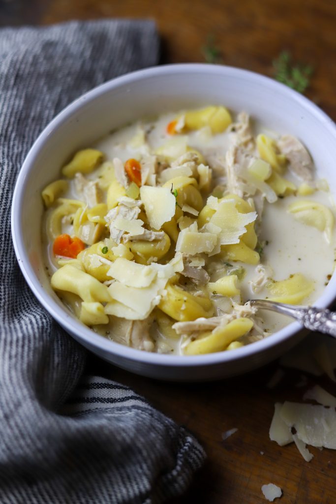 Enjoy a comforting creamy chicken tortellini soup, perfect for busy nights with its simple preparation and hearty ingredients.