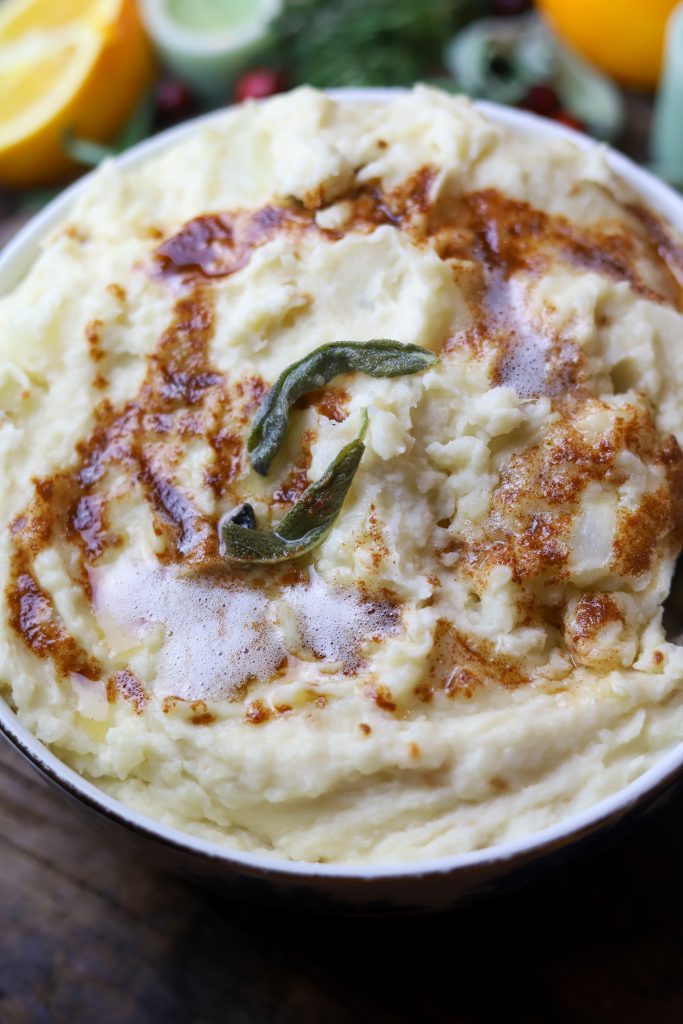 Discover the ultimate comfort food with these creamy brown butter mashed potatoes, an ideal side dish for any festive gathering.